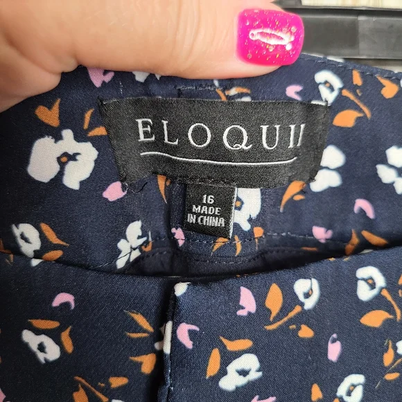 Eloquii Navy Blue Floral Casual Pants Ladies Size 16 - Picture 2 of 14